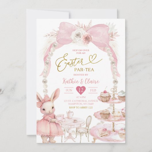 Pearl Pink Bow Coquette Pasen Par Tea Kaart (Voorkant)