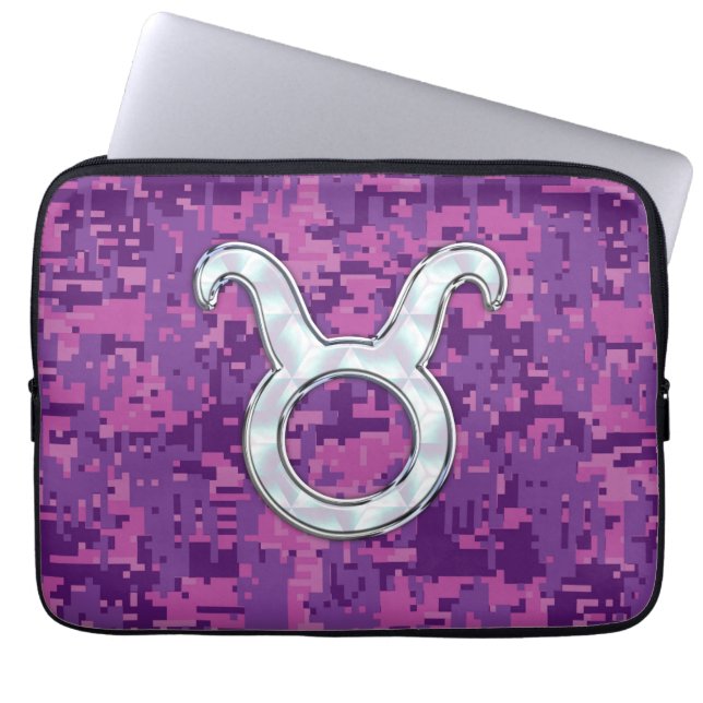 Pearl Pink Taurus Zodiac Sign on Digital Camo Laptop Sleeve (Voorkant)