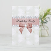 Pearl Quilted and Roos Gold Jewel Bow Birthday Kaart (Staand voorkant)