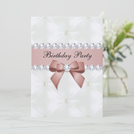 Pearl Quilted and Roos Gold Jewel Bow Birthday Kaart (Staand voorkant)