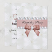 Pearl Quilted and Roos Gold Jewel Bow Birthday Kaart (Voorkant / Achterkant)