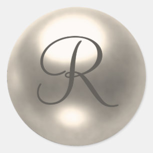 Pearl R monogram trouwzegel Ronde Sticker