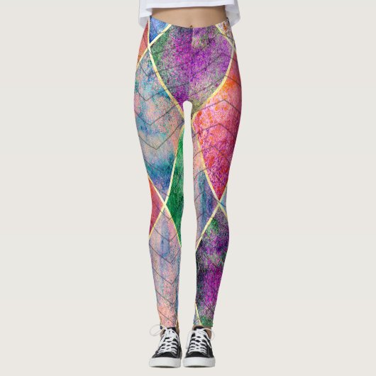 Pearl Rainbow Tie Dye Harlequin Herringbone Leggings (Voorkant)
