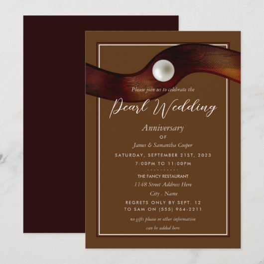 Pearl Ribbon, 30 jaar bruiloft Jubileum Kaart (Voorkant / Achterkant)