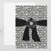 Pearl Ribbon & Rhinestone Uitnodiging (Voorkant / Achterkant)