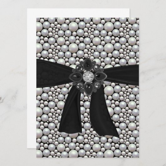 Pearl Ribbon & Rhinestone Uitnodiging (Voorkant / Achterkant)