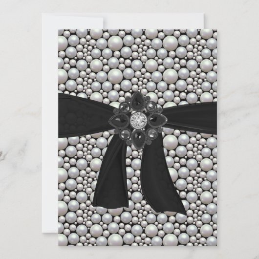 Pearl Ribbon & Rhinestone Uitnodiging (Voorkant)