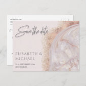 Pearl roos goudmarmer-agaatkalligrafie aankondigingskaart (Voorkant / Achterkant)