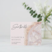 Pearl roos goudmarmer-agaatkalligrafie aankondigingskaart (Staand voorkant)