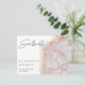 Pearl roos goudmarmer agate kalligrafie aankondigingskaart (Staand voorkant)