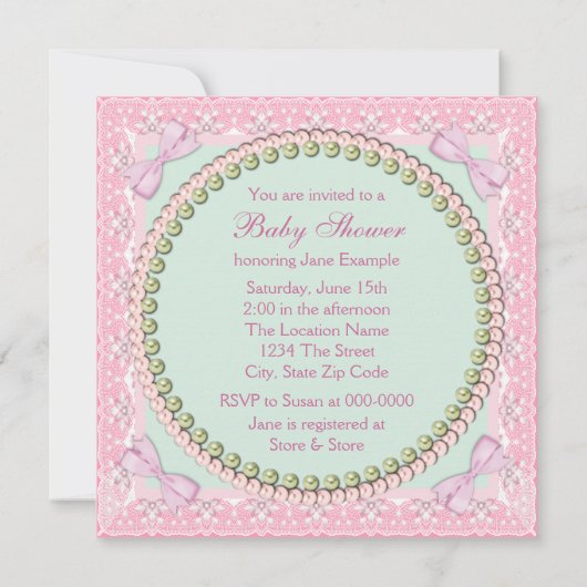 Pearl Roze en Groen Baby shower Kaart (Achterkant)