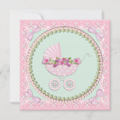  Pearl Roze en Groen Baby shower Kaart (Voorkant)