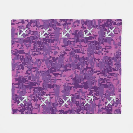 Pearl Sagittarius Zodiac Sign Fuchsia Digital Camo Fleece Deken (Voorkant (Horizontaal))