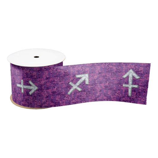 Pearl Sagittarius Zodiac Sign Fuchsia Digital Camo Satijnen Lint (Spoel)
