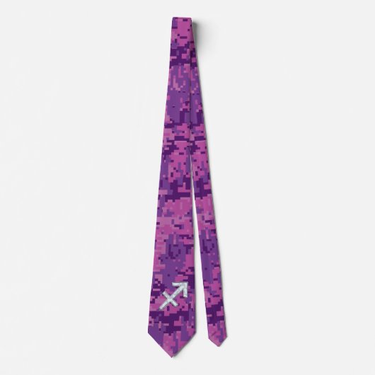Pearl Sagittarius Zodiac Sign Fuchsia Digital Camo Stropdas (Voorkant)