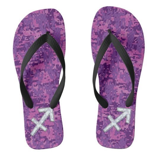 Pearl Sagittarius Zodiac Sign Fuchsia Digital Camo Teenslippers (Voetbed)