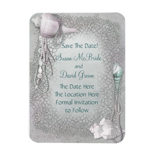 Pearl Seashell Beach Bruiloft Save The Date Magnet Magneet (Verticaal)