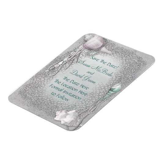 Pearl Seashell Beach Bruiloft Save The Date Magnet Magneet (Linkerzijde)