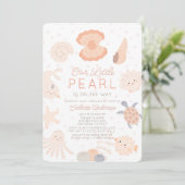 Pearl Seashell Creatures Roze Meisje Baby shower Kaart (Staand voorkant)