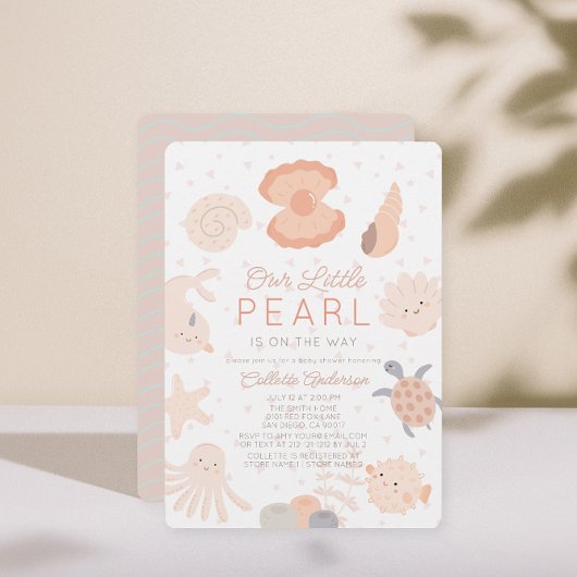 Pearl Seashell Creatures Roze Meisje Baby shower Kaart