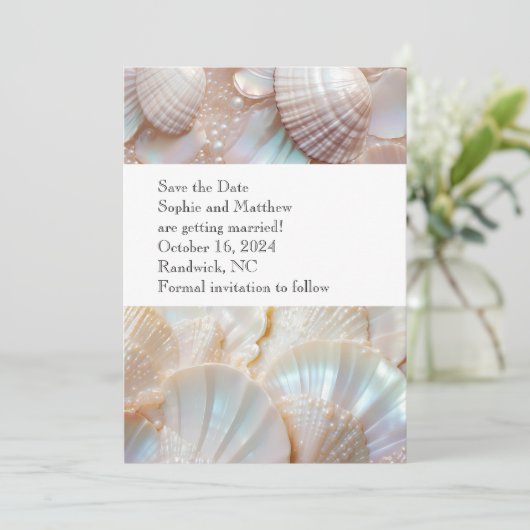 Pearl Shells Classic Elegant Save the Date Kaart (Staand voorkant)