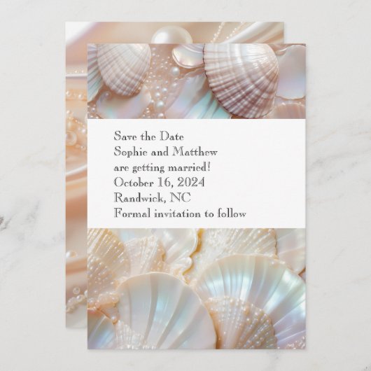 Pearl Shells Classic Elegant Save the Date Kaart (Voorkant / Achterkant)