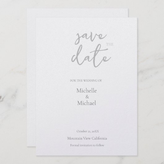 Pearl Shimmer Bruiloft Minimalistisch Modern Save The Date (Voorkant / Achterkant)