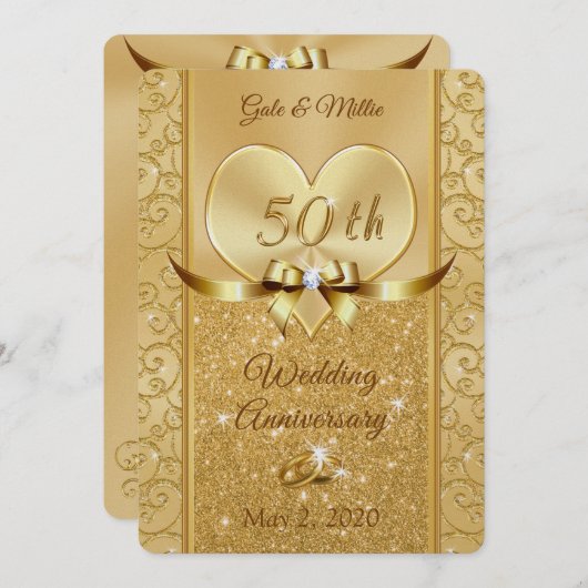 Pearl Shimmer Golden Jubileum Invitations Kaart (Voorkant / Achterkant)