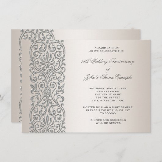 Pearl Silver Border 25th Jubileum Party Kaart (Voorkant / Achterkant)