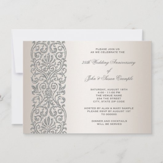 Pearl Silver Border 25th Jubileum Party Kaart (Voorkant)