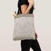 Pearl Silver Damask Pattern Canvas tas, groot Tote Bag (Dichtbij)