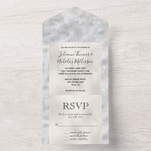 Pearl Silver Glam Glitter Hearts      All In One Uitnodiging (Binnen)