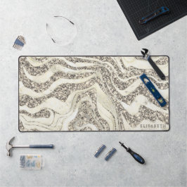 Pearl Silver Glitter Zebra Naam of monogram toevoe Bureaumat