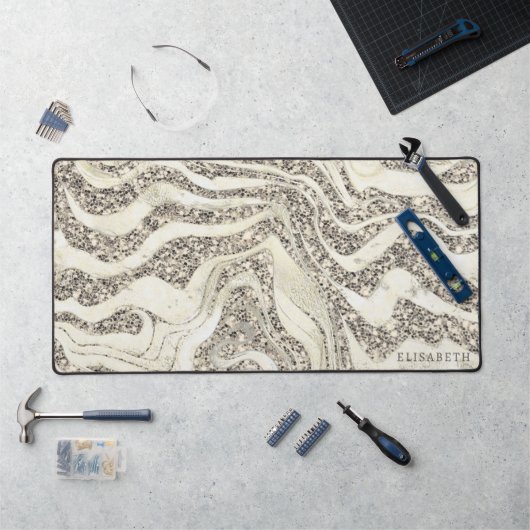 Pearl Silver Glitter Zebra Naam of monogram toevoe Bureaumat (Werkstation)