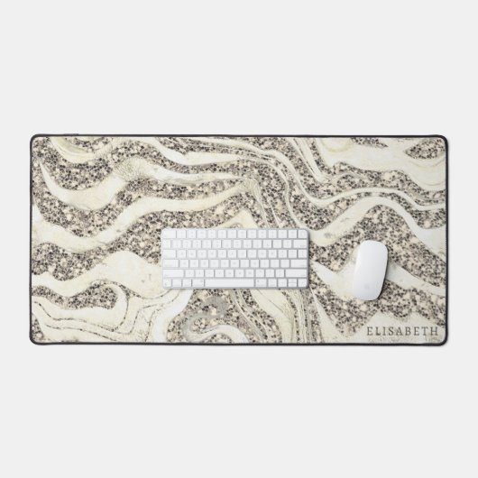 Pearl Silver Glitter Zebra Naam of monogram toevoe Bureaumat (Keyboard & Muis)