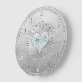 Pearl Silver Heart Monogram Weddenschap Jubileum Grote Klok (Hoek)