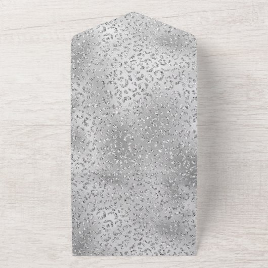 Pearl Silver Leopard Print Glitter All In One Uitnodiging (Buitenkant)