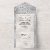 Pearl Silver Leopard Print Glitter All In One Uitnodiging (Binnen)