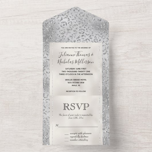 Pearl Silver Leopard Print Glitter All In One Uitnodiging (Binnen)