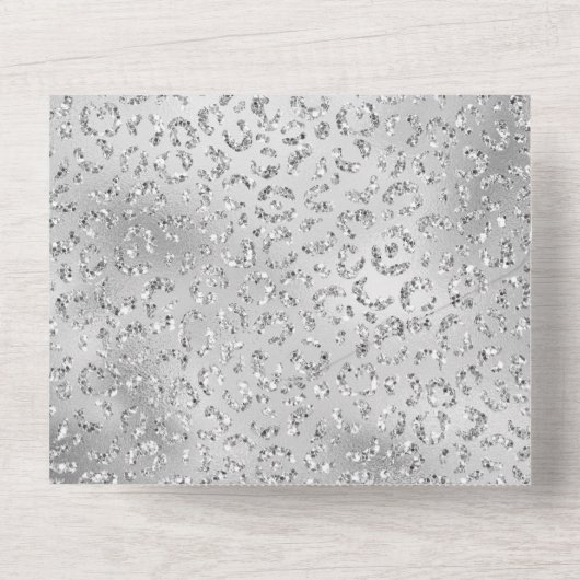 Pearl Silver Leopard Print Glitter All In One Uitnodiging (Achterkant)