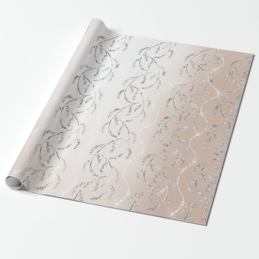 Pearl Sparkly Laurel Floral Silver Diamonds Cadeaupapier (Uitgerold)
