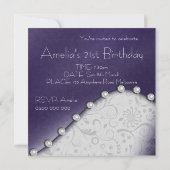 Pearl Square Birthday Invitation Kaart (Achterkant)