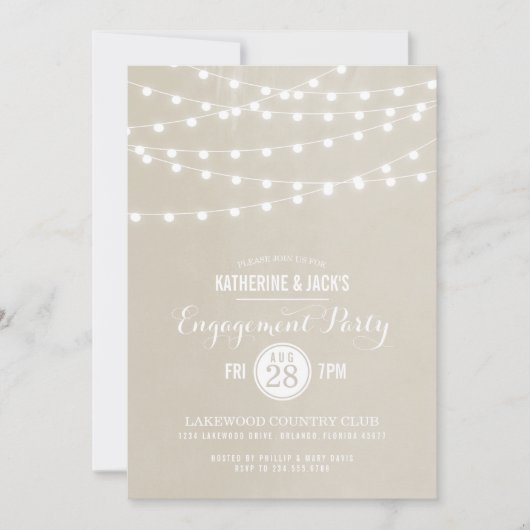 Pearl String Lights verlovingsfeestuitnodiging Kaart (Voorkant)