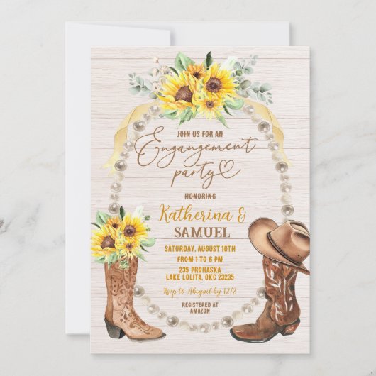 Pearl Sunflower Boots Engagement Party Uitnodiging (Voorkant)