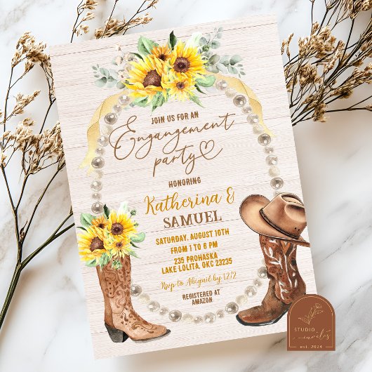 Pearl Sunflower Laarzen Verlovingsfeest Uitnodigin Kaart