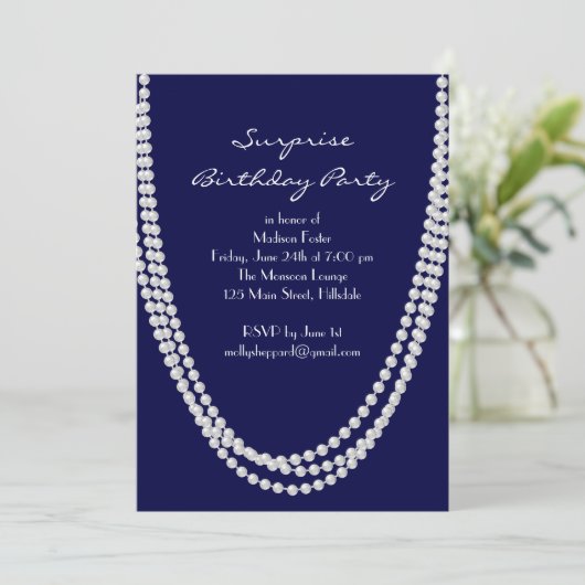 Pearl Surprise Birthday Party (1920) nodigt blauw  Kaart (Staand voorkant)