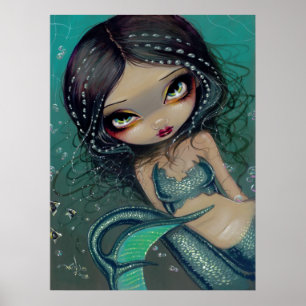 Pearl Swirl Mermaid ART PRINT Big Eyed Mermaid