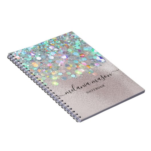 Pearl Texture Holographic Glitter Typografie Name Notitieboek (Rechterzijde)