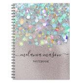 Pearl Texture Holographic Glitter Typografie Name Notitieboek (Voorkant)