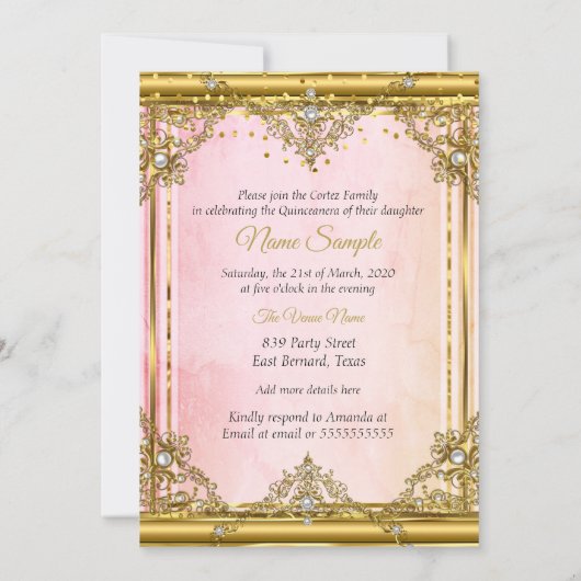 Pearl Tiara Quinceanera Invite Kaart (Achterkant)